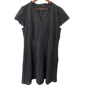 Talbots Black Eyelet Fit and Flare Dress Sz 18 Dark CottageCore Classic Feminine